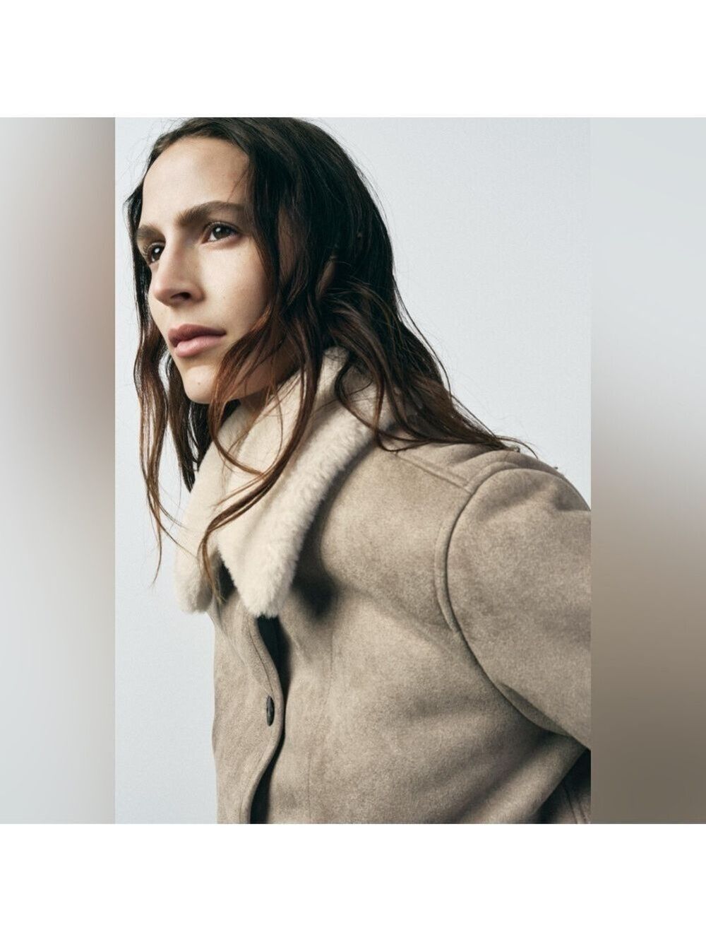 BRAND NEW ZARA ZW COLLECTION DOUBLE FACED FAUX SUEDE SHERPA JACKET TAUPE Large - Picture 2 of 16